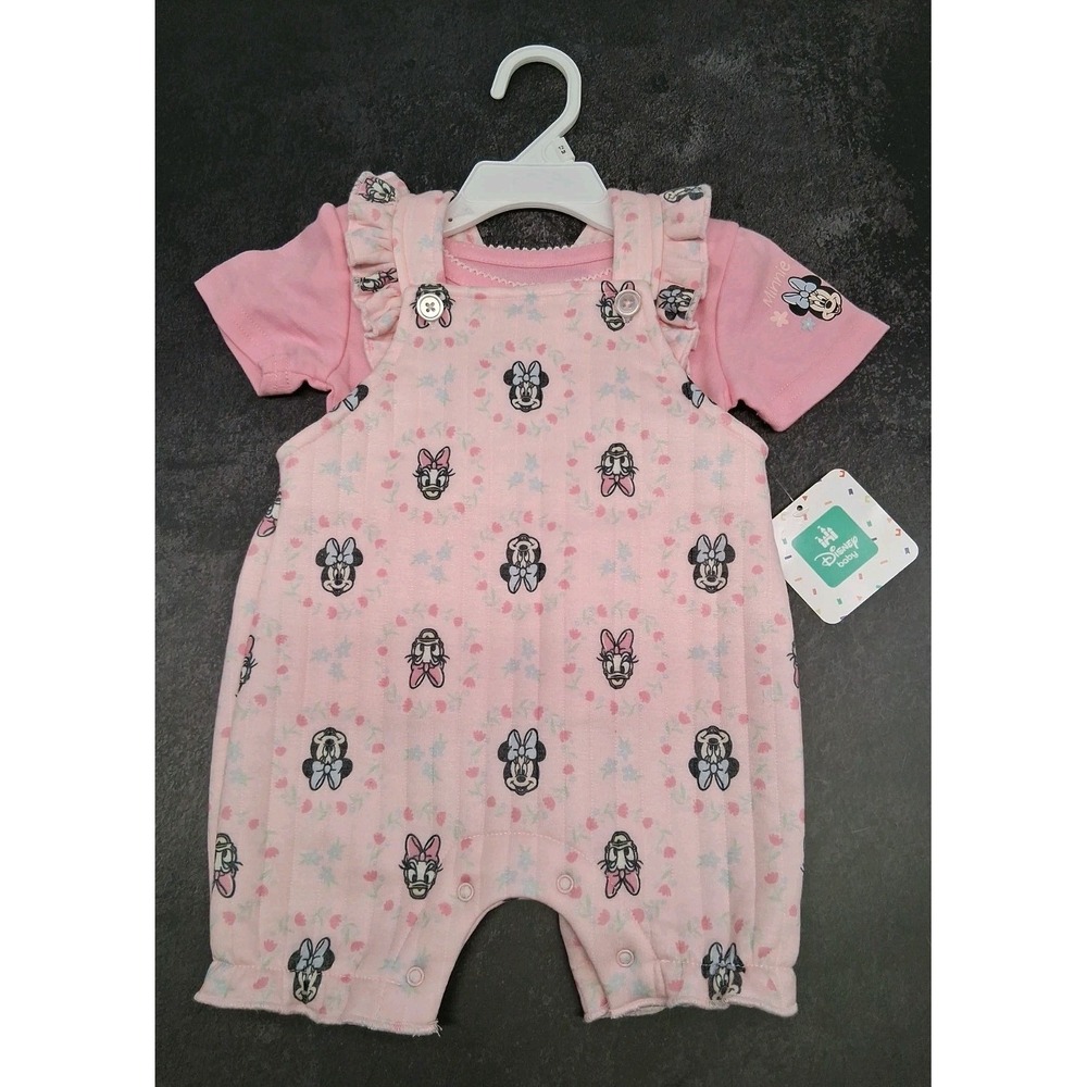 Disney Baby Minnie & Daisy Romper 2-Piece Frilled Set Pink Quilted SZ 12 mos